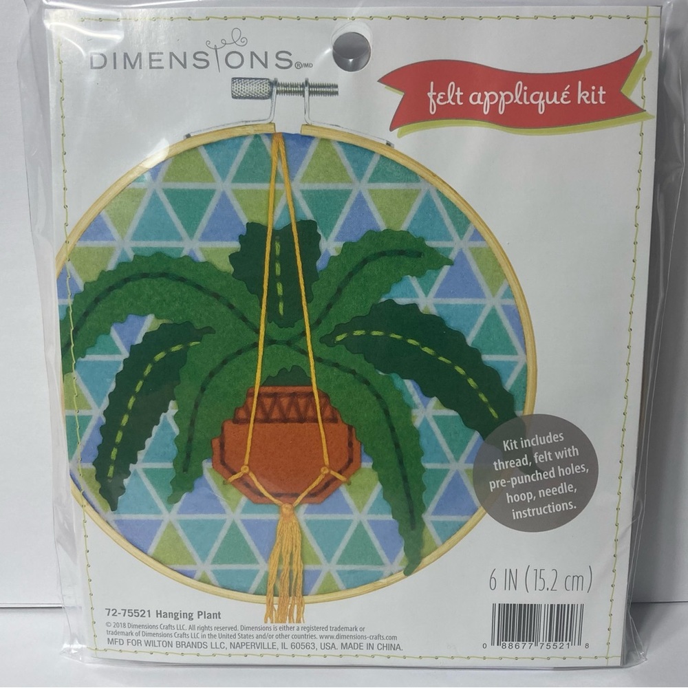 Dimensions Felt Applique Kit Hanging Plant Thread Felt Hoop Needle